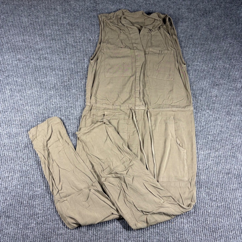 Enza Costa Jumpsuit Women M Olive Green Sleeveless Utility Drawstring Waist